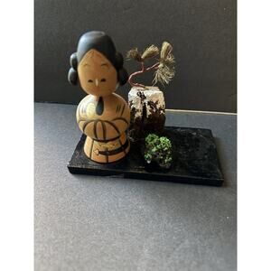 Vintage Kokeshi Doll Wood Bonsai Asian Decor Handcrafted Handpainted